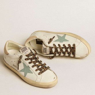 Golden Goose Women's Super-Star Sneakers With Gray Glitter Star And Nude Leather Heel Tab GWF00101.F005128.11650