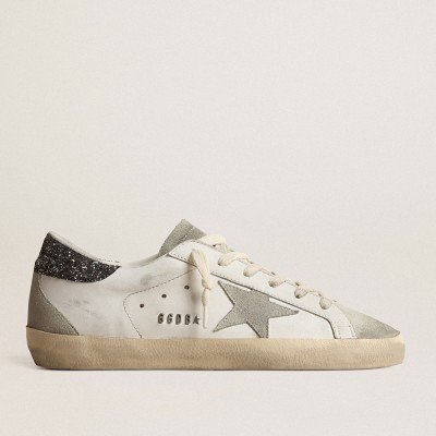 Golden Goose Women's Super-Star Sneakers With Gray Star And Dark Gray Glitter Heel Tab GWF00102.F004108.11166