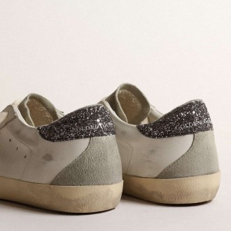 Golden Goose Women's Super-Star Sneakers With Gray Star And Dark Gray Glitter Heel Tab GWF00102.F004108.11166