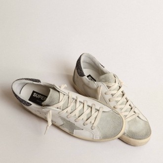 Golden Goose Women's Super-Star Sneakers With Gray Star And Dark Gray Glitter Heel Tab GWF00102.F004108.11166