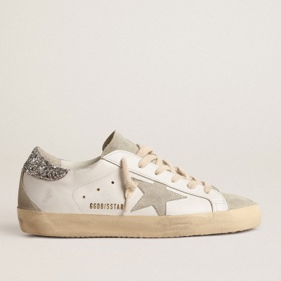 Golden Goose Women's Super-Star Sneakers With Gray Star And Silver Glitter Heel Tab GWF00102.F004712.10273