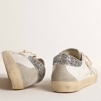 Golden Goose Women's Super-Star Sneakers With Gray Star And Silver Glitter Heel Tab GWF00102.F004712.10273