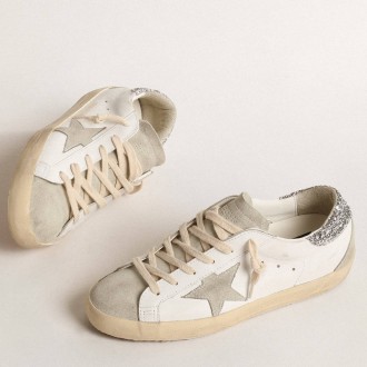 Golden Goose Women's Super-Star Sneakers With Gray Star And Silver Glitter Heel Tab GWF00102.F004712.10273