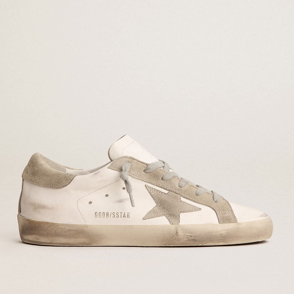 Golden Goose Women's Super-Star Sneakers With Gray Suede Star And Heel Tab GWF00101.F000417.10276