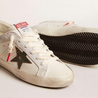 Golden Goose Women's Super-Star Sneakers With Lizard Print With Green Star And Platinum Heel Tab GWF00103.F005884.11862