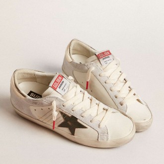 Golden Goose Women's Super-Star Sneakers With Lizard Print With Green Star And Platinum Heel Tab GWF00103.F005884.11862