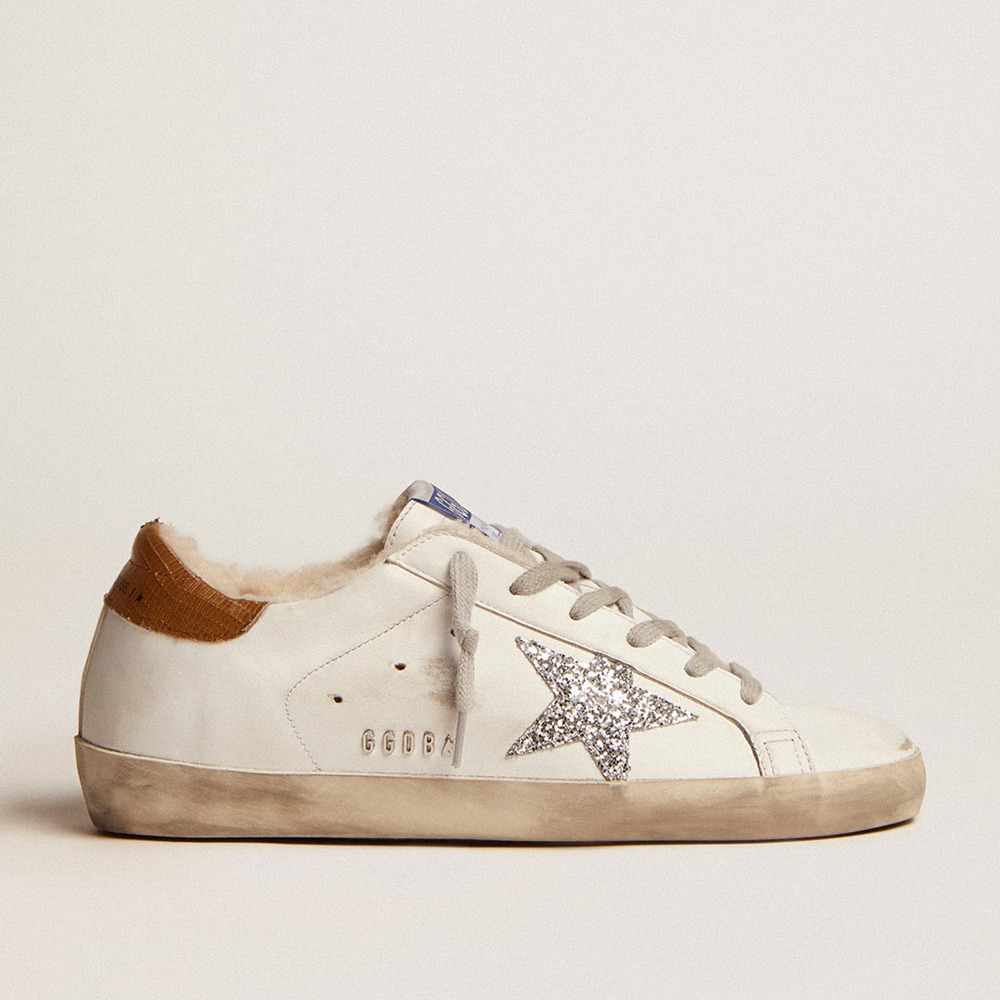 Golden Goose Women's Super-Star Sneakers With Shearling Lining And Silver Glitter Star GWF00101.F002695.10942