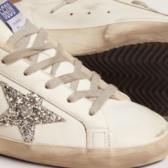 Golden Goose Women's Super-Star Sneakers With Shearling Lining And Silver Glitter Star GWF00101.F002695.10942