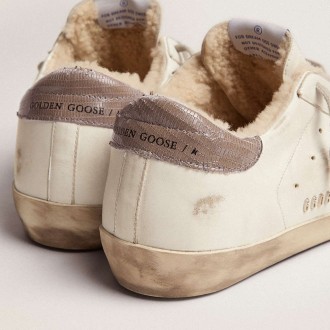 Golden Goose Women's Super-Star Sneakers With Shearling Lining And Silver Glitter Star GWF00101.F002695.10942