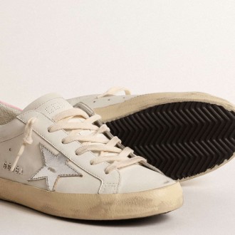 Golden Goose Women's Super-Star Sneakers With Silver Leather Star And Pink Heel Tab GWF00102.F004662.11531