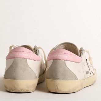 Golden Goose Women's Super-Star Sneakers With Silver Leather Star And Pink Heel Tab GWF00102.F004662.11531