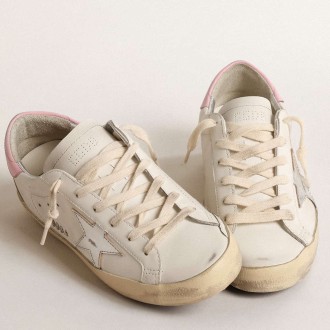 Golden Goose Women's Super-Star Sneakers With Silver Leather Star And Pink Heel Tab GWF00102.F004662.11531