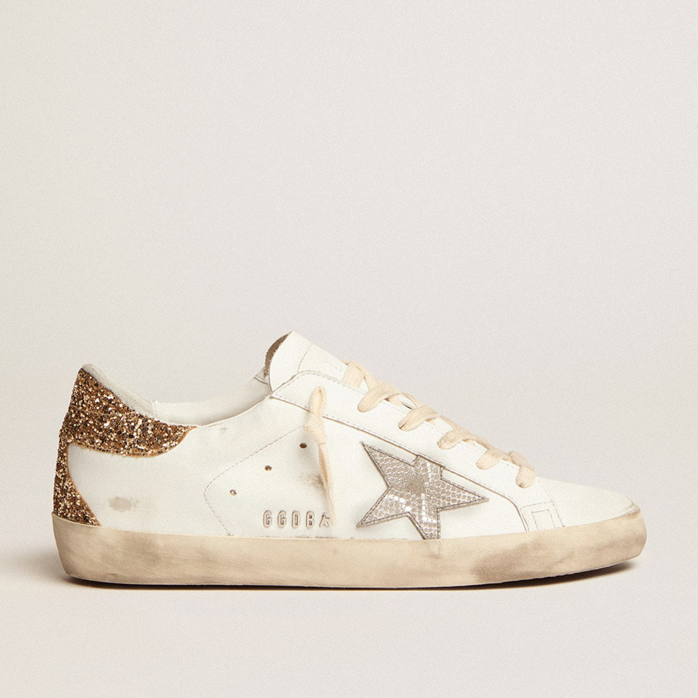 Golden Goose Women's Super-Star Sneakers With Silver Leather Star And Snake Print GWF00102.F002785.10358