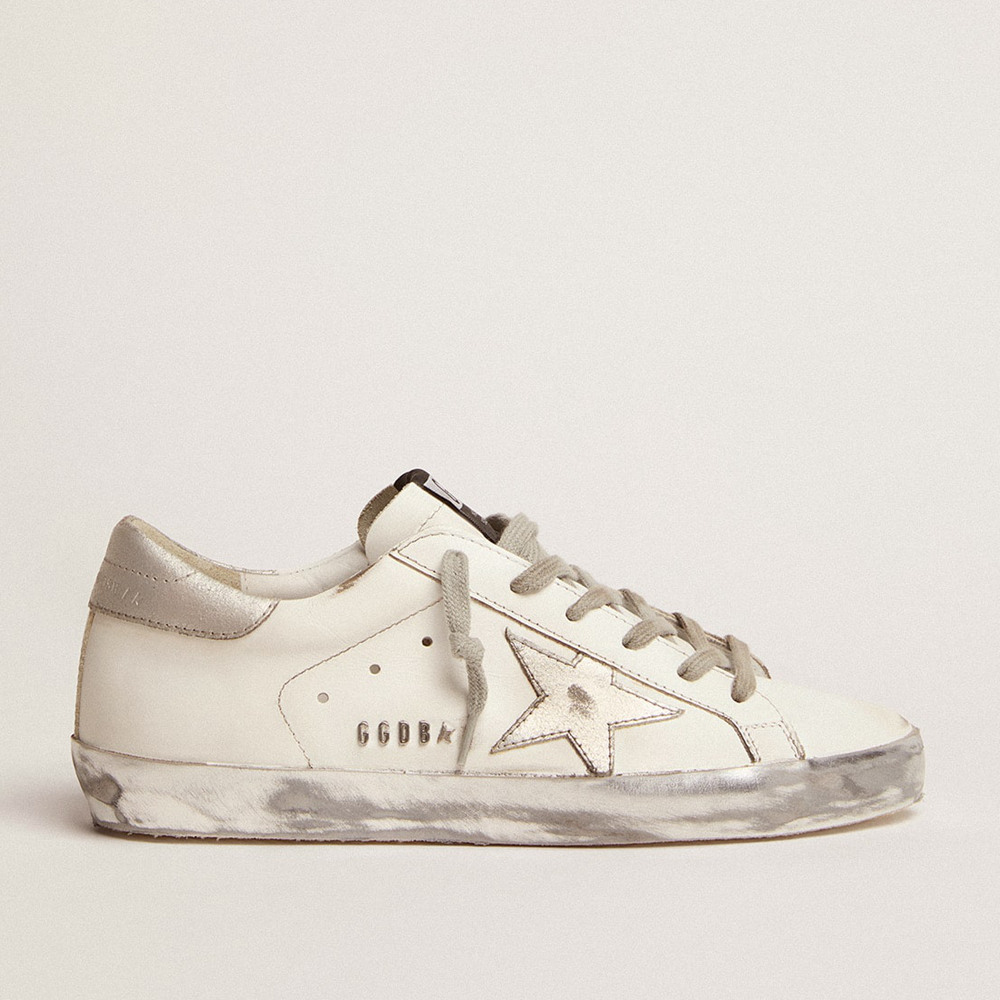 Golden Goose Women's Super-Star Sneakers With Silver Sparkle Foxing And Metal Stud Lettering GWF00101.F000314.80185