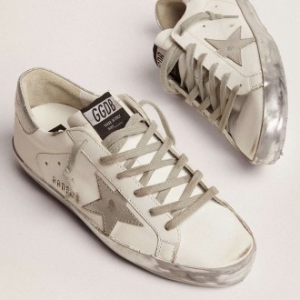 Golden Goose Women's Super-Star Sneakers With Silver Sparkle Foxing And Metal Stud Lettering GWF00101.F000314.80185