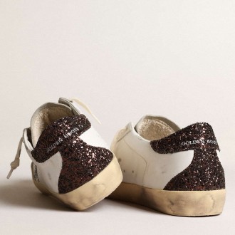 Golden Goose Women's Super-Star Sneakers With Silver Star And Brown Glitter Heel Tab GWF00102.F003971.11353