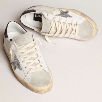 Golden Goose Women's Super-Star Sneakers With Silver Star And Brown Glitter Heel Tab GWF00102.F003971.11353