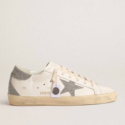 Golden Goose Women's Super-Star Sneakers With Silver Swarovski Crystal Star And Heel Tab GWF00102.F004688.80185