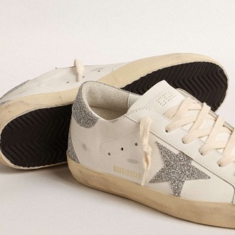 Golden Goose Women's Super-Star Sneakers With Silver Swarovski Crystal Star And Heel Tab GWF00102.F004688.80185