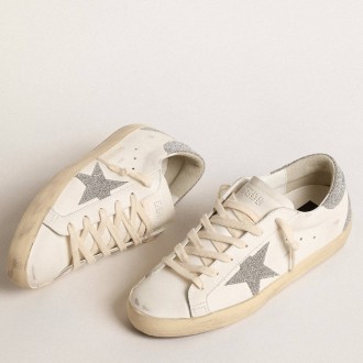 Golden Goose Women's Super-Star Sneakers With Silver Swarovski Crystal Star And Heel Tab GWF00102.F004688.80185