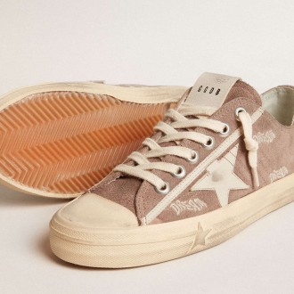 Golden Goose Women's V-Star Sneakers In Dove-gray Suede With Light Gray Leather Star GWF00129.F005902.55597