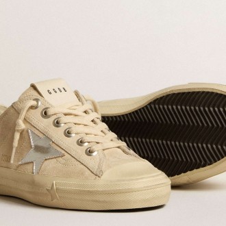 Golden Goose Women's V-Star Sneakers In Pearl Suede With Silver Metallic Leather Star GWF00129.F005298.15542