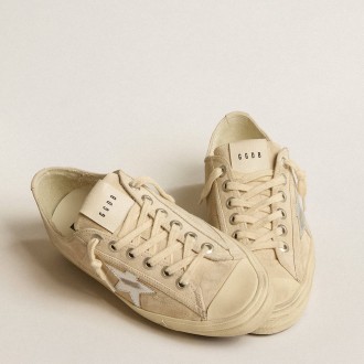 Golden Goose Women's V-Star Sneakers In Pearl Suede With Silver Metallic Leather Star GWF00129.F005298.15542