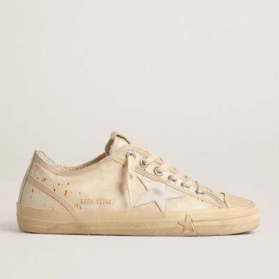 Golden Goose Women's V-Star Sneakers LAB In Canvas With Leather Star And Rust-colored Speckles GWF00205.F004646.15257