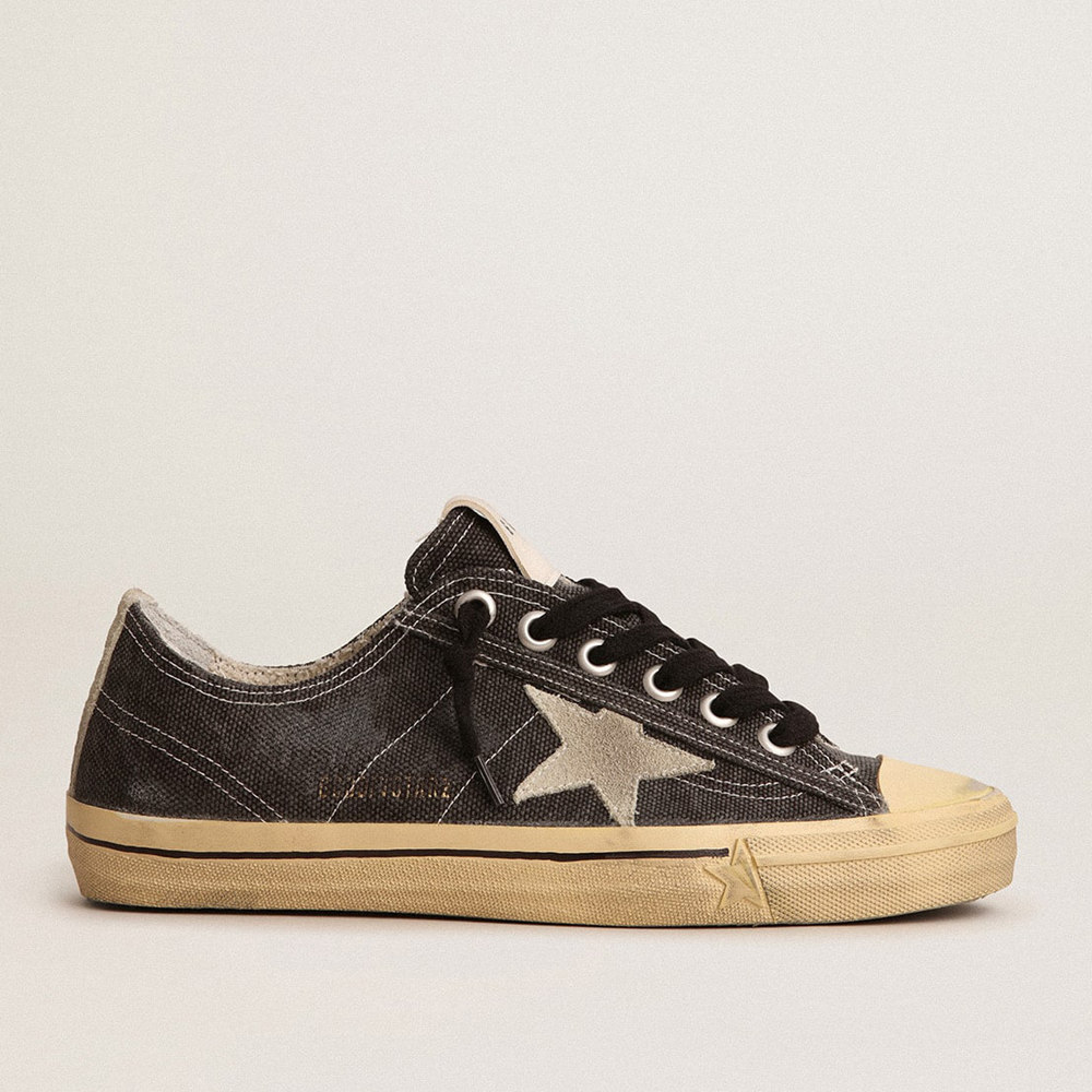 Golden Goose Women's V-Star Sneakers LTD In Black Canvas With Ice-gray Star And Heel GWF00129.F003088.90184