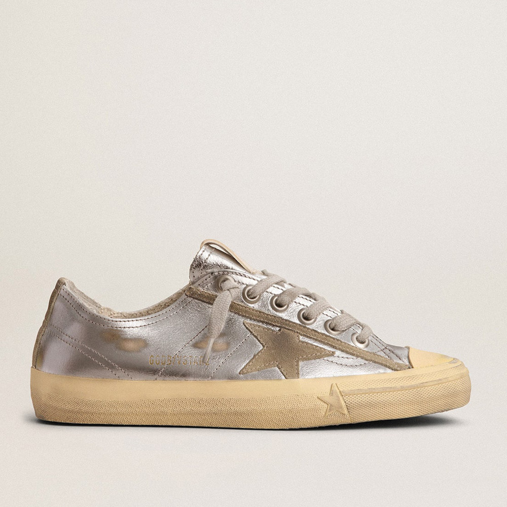 Golden Goose Women's V-Star Sneakers LTD In Silver Laminated Leather GWF00129.F003091.70136