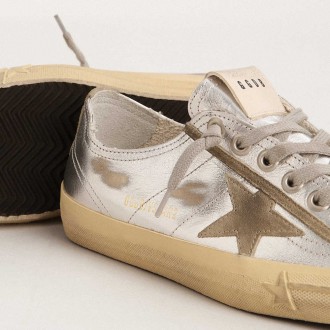 Golden Goose Women's V-Star Sneakers LTD In Silver Laminated Leather GWF00129.F003091.70136