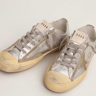 Golden Goose Women's V-Star Sneakers LTD In Silver Laminated Leather GWF00129.F003091.70136