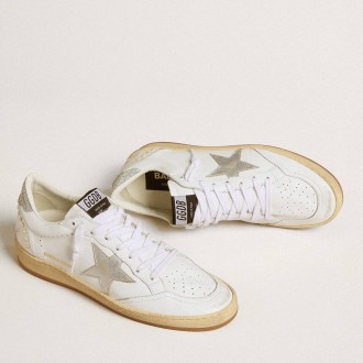 Golden Goose Women's White Ball Star Sneakers With A Silver Star And Swarovski Crystal Heel Tab With Pearls GWF00117.F005962.80185