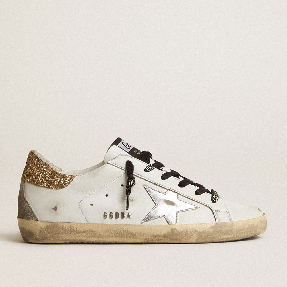 Golden Goose Women's White Leather Super-Star Sneakers Sneakers With Glittery Heel Tab GWF00102.F001460.10593