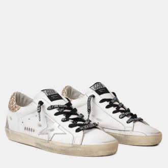 Golden Goose Women's White Leather Super-Star Sneakers Sneakers With Glittery Heel Tab GWF00102.F001460.10593