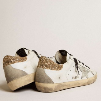 Golden Goose Women's White Leather Super-Star Sneakers Sneakers With Glittery Heel Tab GWF00102.F001460.10593